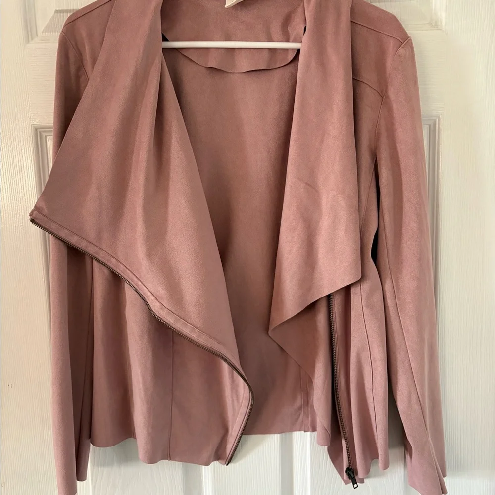 Faux Suede Moto Jacket Blush Pink Draped Collar Asymmetrical Zip Size Medium